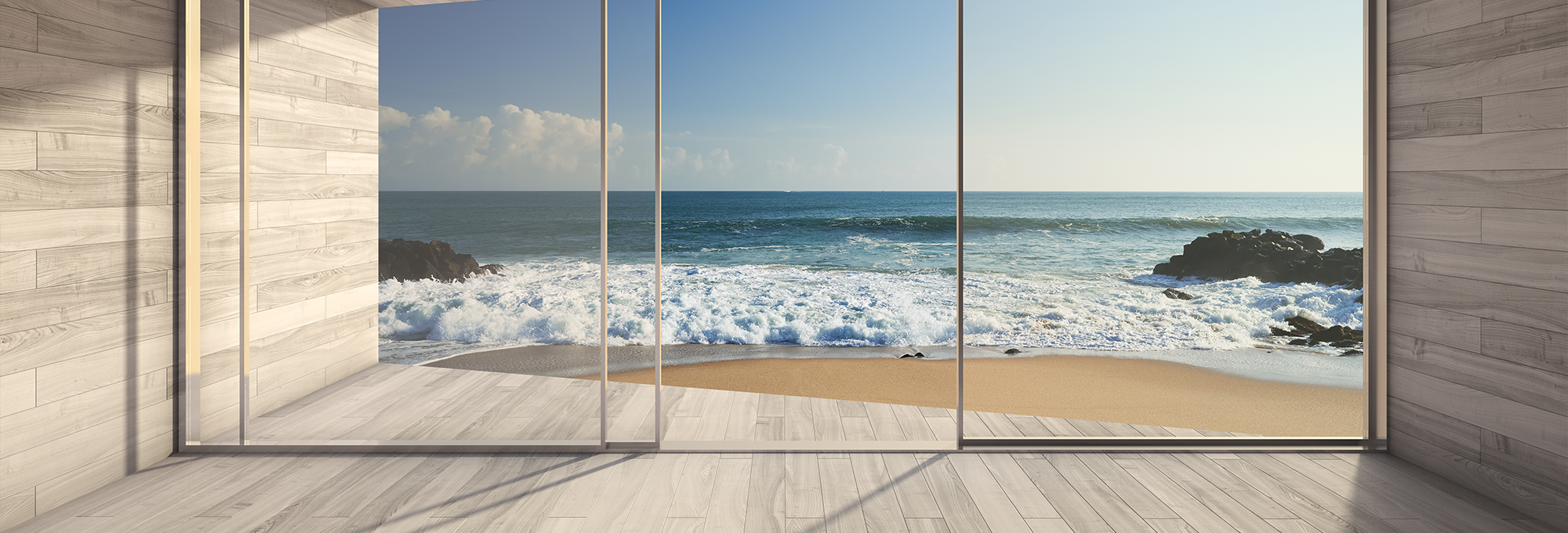 modern grey kitchen with beautiful hardwood floors